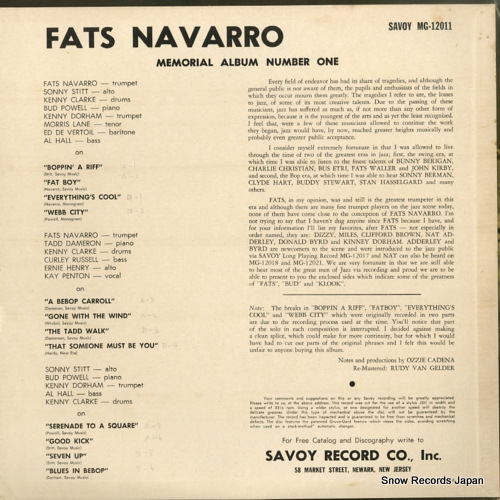 NAVARRO, FATS fats bud-klook-sonny-kinney (memorial album number one) MG-12011