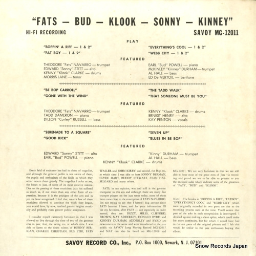 NAVARRO, FATS fats-bud-klook-sonny-kinney (memorial album number one) MG-12011