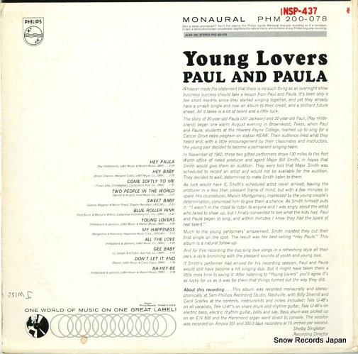 PAUL AND PAULA sing for young lovers PHM200-078