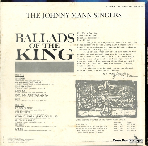 MANN, JOHNNY, SINGERS, THE ballads of the king LRP3198