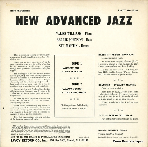 WILLIAMS, VALDO new advanced jazz MG-12188