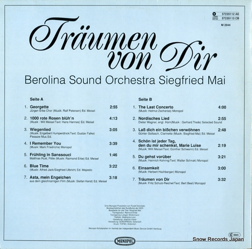 BEROLINA SOUND ORCHESTRA SIEGFRIED MAI traumen von dir 57235112AE