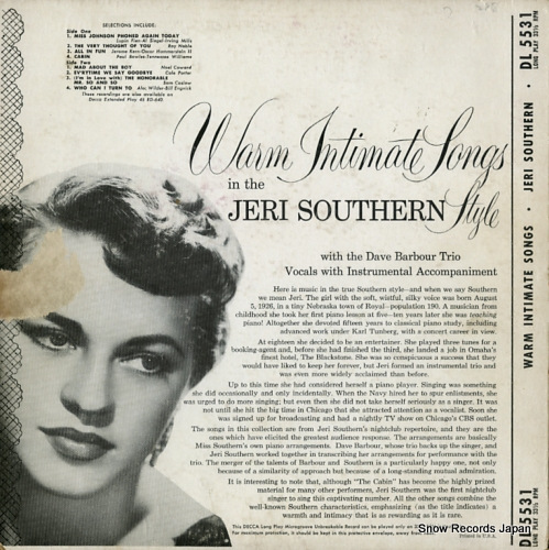 SOUTHERN, JERI warm intimate songs in the jeri southern style DL5531