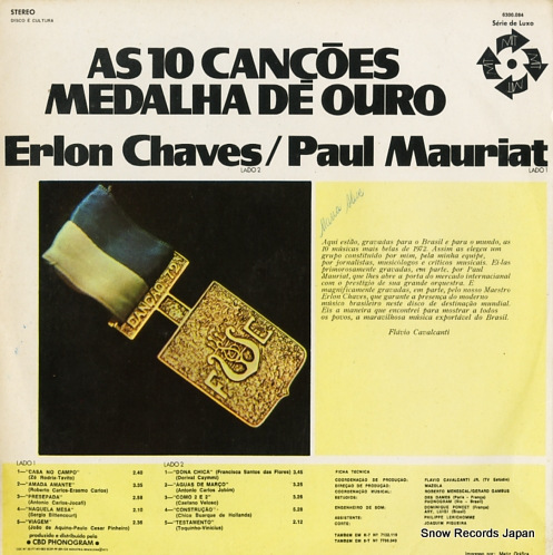 MAURIAT, PAUL / ERLON CHAVES as 10 cancoes medalha de ouro 6300.084
