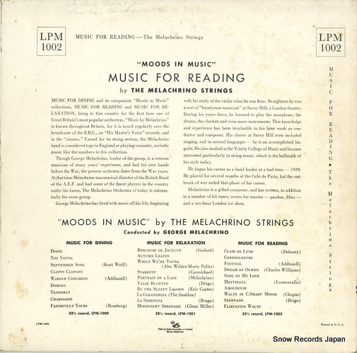 MELACHRINO STRINGS, THE music for reading LPM1002