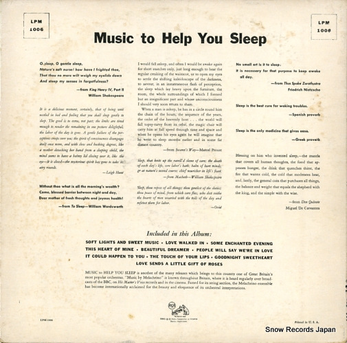 MELACHRINO STRINGS, THE music to help you sleep LPM1006