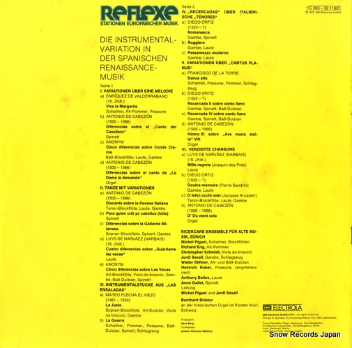 RICERCARE-ENSEMBLE FUR ALTE MUSIK ZURICH / JORDI ASAVALL die instrumentalvariation in der spanischen renaissancemusik 1C063-30116