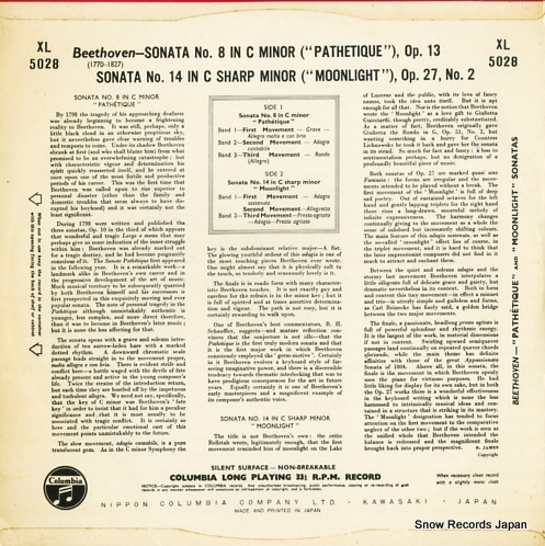 GIESEKING, WALTER beethoven; sonata no.8/no.14 XL5028