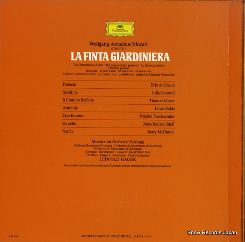 HAGER, LEOPOLD mozart; la finta giardiniera 00MG0045
