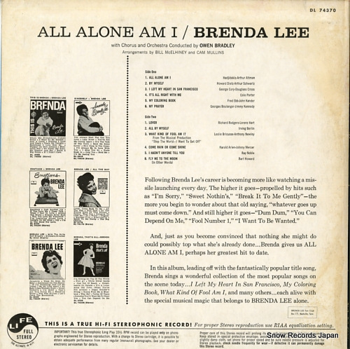 LEE, BRENDA all alone am i DL74370