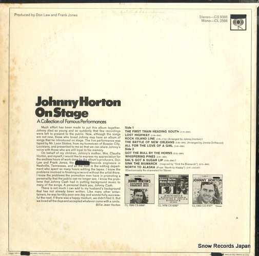 HORTON, JOHNNY on stage CS9366
