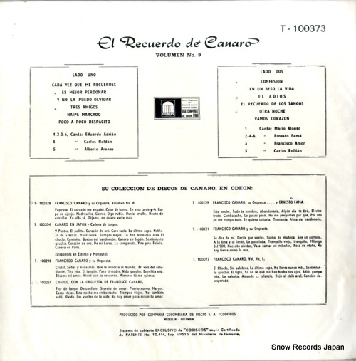CANARO, FRANCISCO el recuerdo de canaro volumen no.9 T-100373