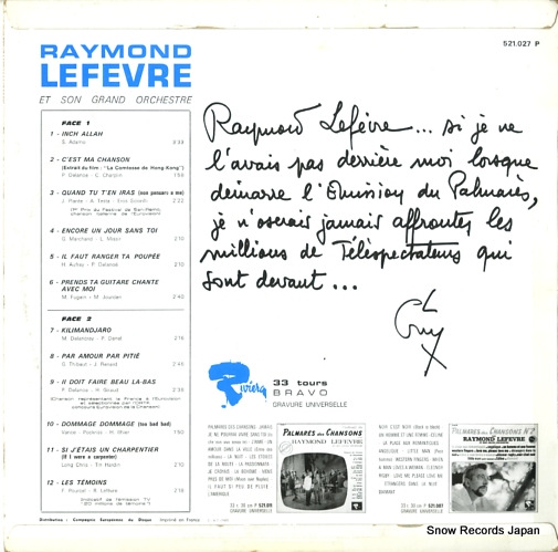 LEFEVRE, RAYMOND palmares des chansons n3 521027