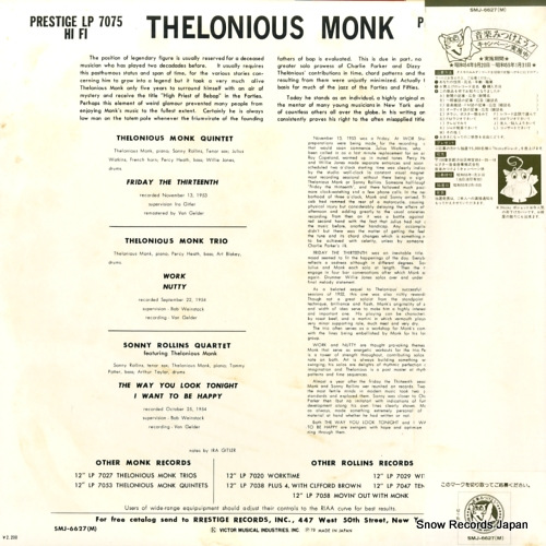 MONK, THELONIOUS thelonious monk and sonny rollins SMJ-6627(M)
