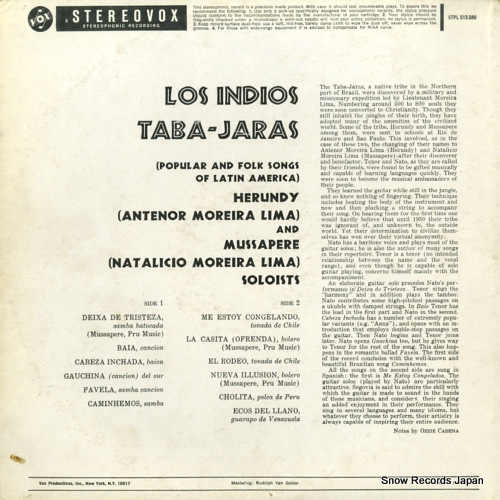 LOS INDIOS TABAJARAS popular and folk songs of latin america STPL515.080
