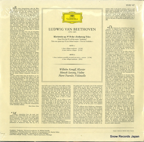 KEMPFF, WILHELM beethoven; erzherzogs-trio 2530147