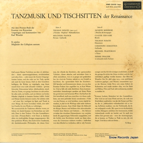 COLLEGIUM AUREUM tanzmusik & tischsitten der renaissance HWS316101
