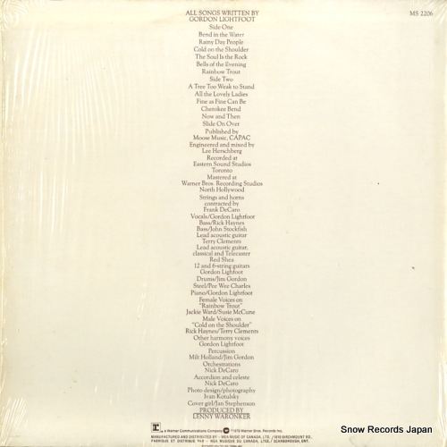 LIGHTFOOT, GORDON cold on the shoulder MS2206