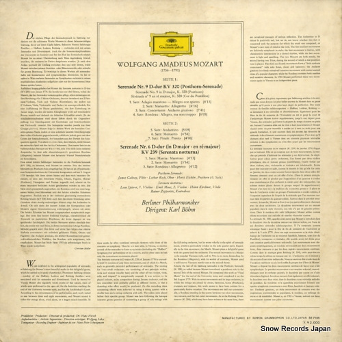 BOHM, KARL mozart; posthorn-serenade kv320, serenata notturna kv239 MG2248