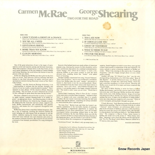 MCRAE, CARMEN, AND GEORGE SHEARING two for the road ICJ-80185