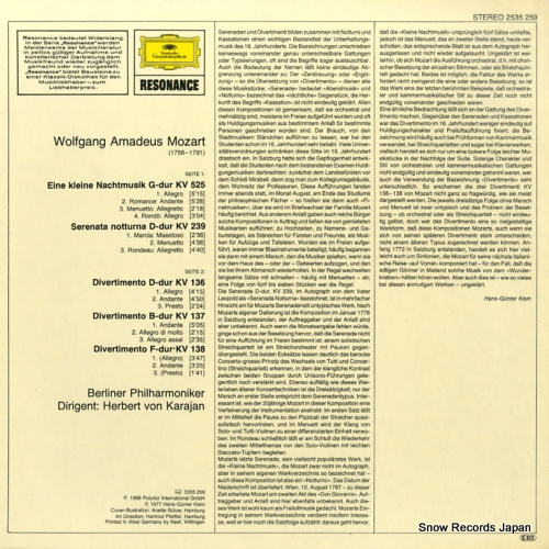 KARAJAN, HERBERT VON mozart; eine kleine nachtmusik 2535259