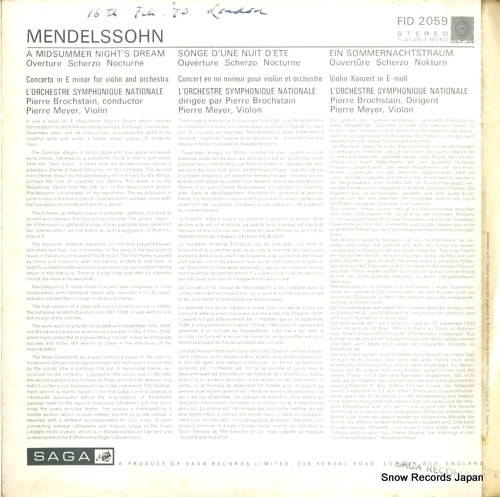 MEYER, PIERRE mendelssohn; a midsummer night's dream FID2059