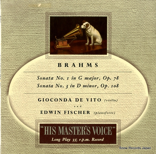 ジョコンダ・デ・ヴィトー&エドウィン・フィッシャー brahms; sonata no.1 in d major op.78 / no.3 in d minor op.108 ALP1282