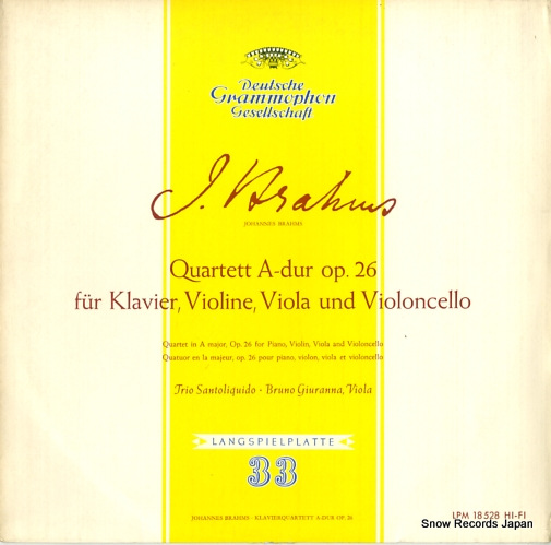 サントリクィード三重奏団/ブルーノ・ジュランナ brahms; quartet a-dur op.26 fur klavier violine viola und violoncello LPM18528