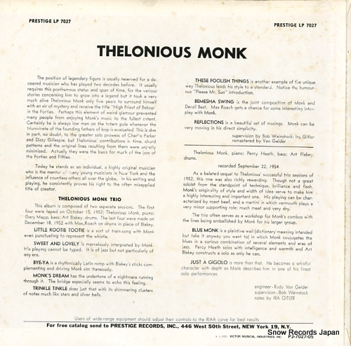 MONK, THELONIOUS the thelonious monk trio PJ-5/PJ-5-7027