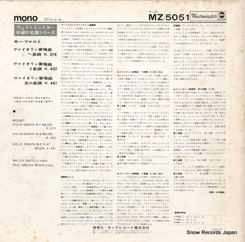 BARYLLI, WALTER mozart; violin sonata in f major k.376 MZ5051
