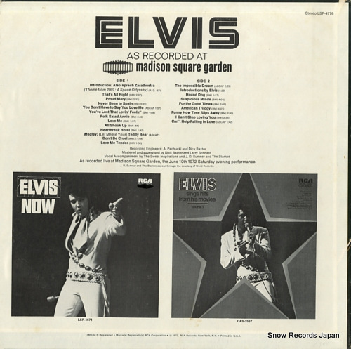 PRESLEY, ELVIS as recorded at madison square garden LSP-4776
