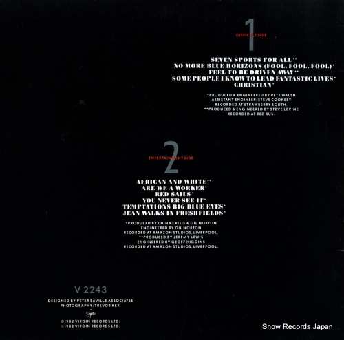 CHINA CRISIS difficult shapes & passive rhythms some people think it's fun to entertain V2243