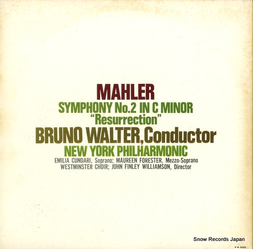 WALTER, BRUNO mahler; symphony no.2 in c minor 