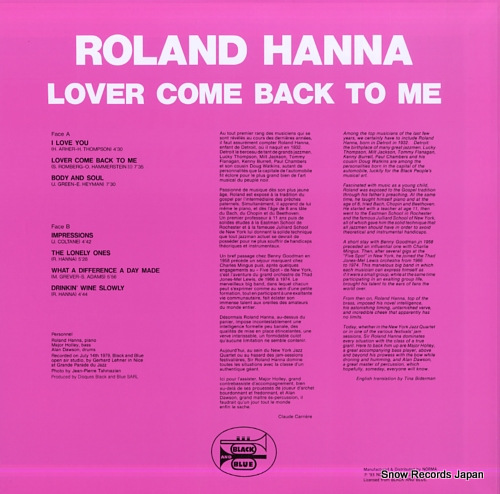 HANNA, ROLAND lover come back to me NLP7501