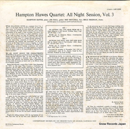 HAWES, HAMPTON all night session / hampton hawes vol.3 LAX-3030