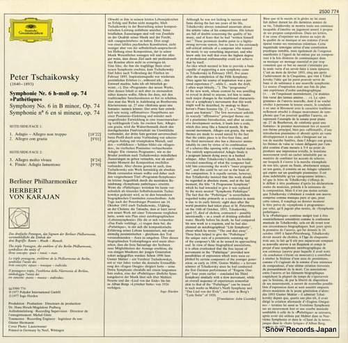 KARAJAN, HERBERT VON tschaikowsky; symphonie nr.6 pathetique 2530774