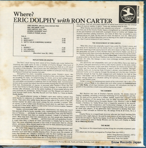 DOLPHY, ERIC, WITH RON CARTER where ? PRT7843