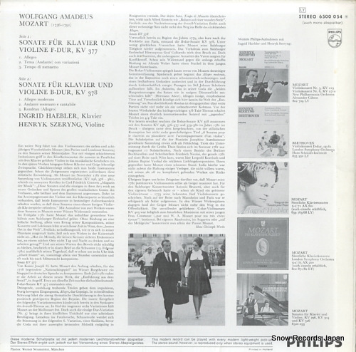 HAEBLER, INGRID / HENRYK SZERYNG mozart; sonaten fur klavier und violine kv 377, 378 6500054