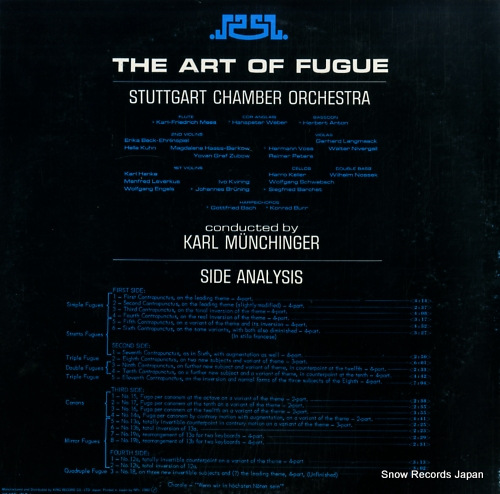 MUNCHINGER, KARL bach; the art of fugue K18C-8248-9 - back cover