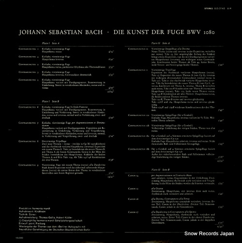 LEONHARDT, GUSTAV bach; die kunst der fuge ULS-3145-H