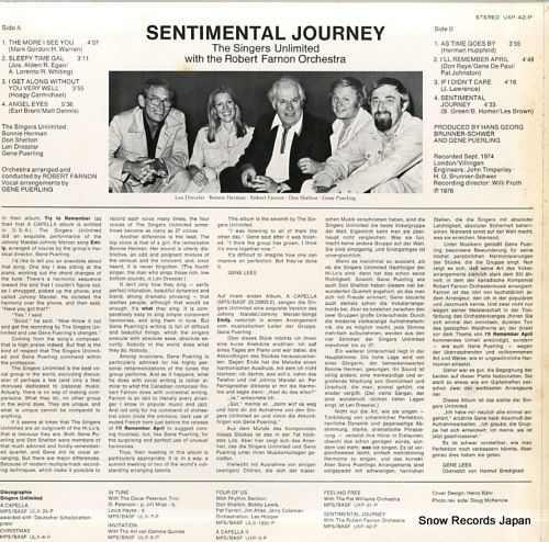 SINGERS UNLIMITED, THE sentimental journey UXP-42-P