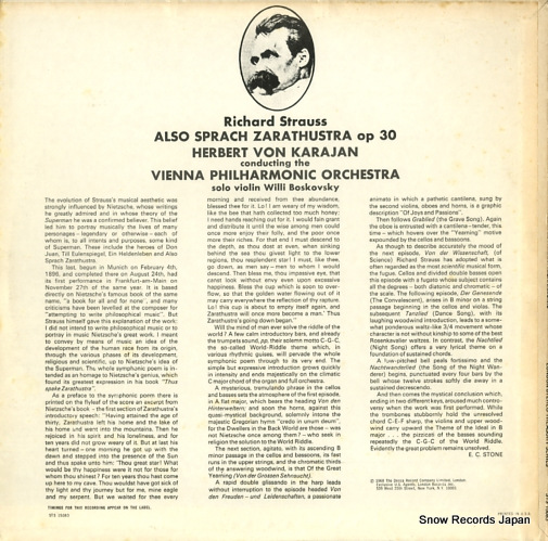 KARAJAN, HERBERT VON richard strauss; also sprach zarathustra STS15083