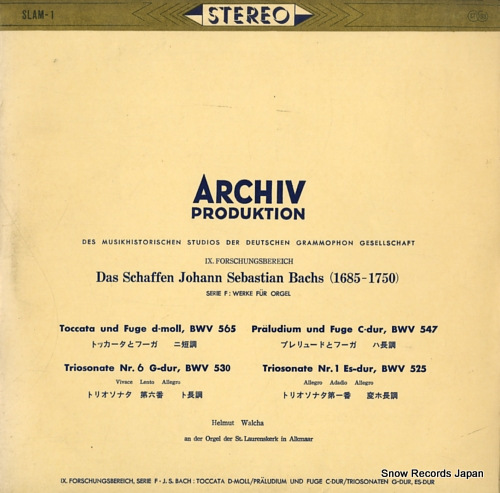 WALCHA, HELMUT bach; werke fur orgel SLAM-1