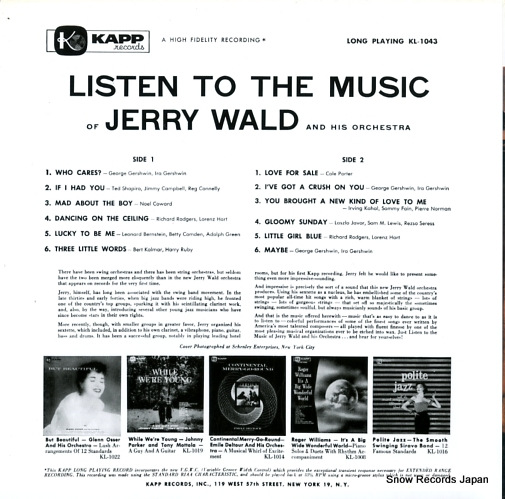 WALD, JERRY listen to the music of jerry wald KL-1043 / MVJJ-30006