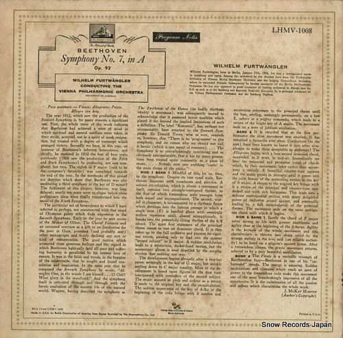 FURTWANGLER, WILHELM beethoven; symphony no.7 in a LHMV-1008
