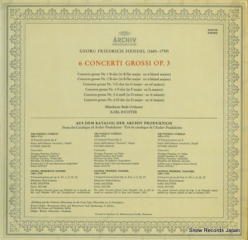 RICHTER, KARL handel; 6 concerti grossi op.3 2533116