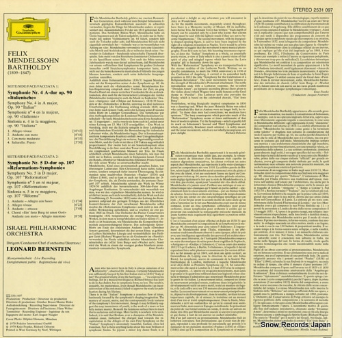 BERNSTEIN, LEONARD mendelssohn; symphonie no.4 