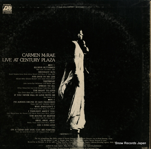 MCRAE, CARMEN live at century plaza P-10062A